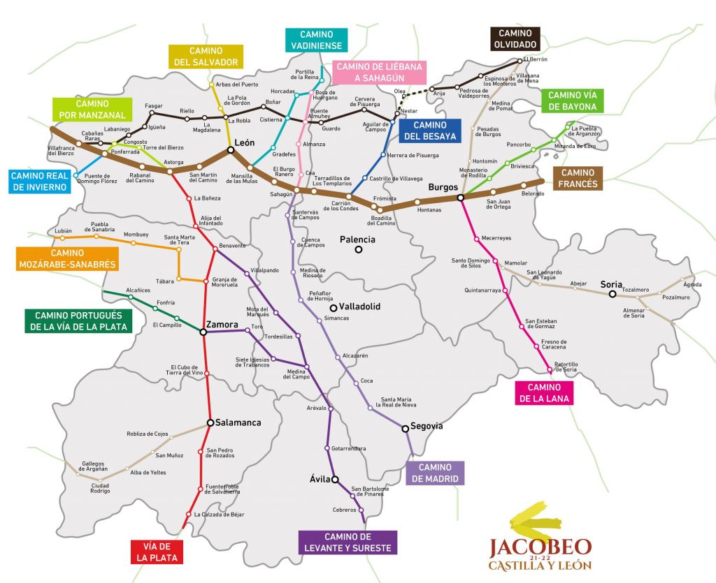 Plano Caminos Jacobeo 21-22 en Castilla y León