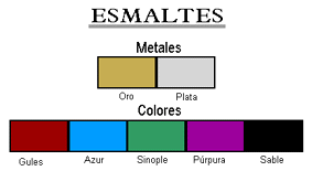 Esmaltes: oro, plata, gules, azur, sinople, p�rpura y sable